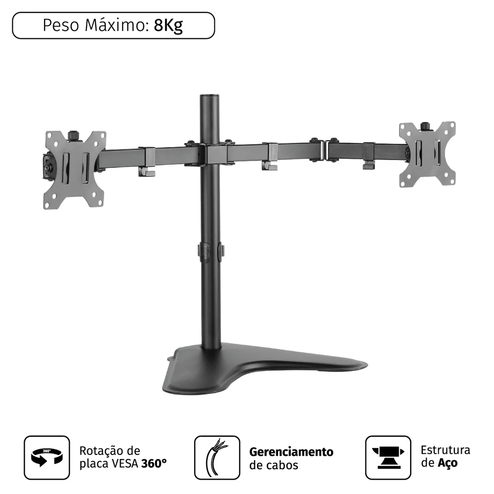 Imagem 2 de 5 do produto Suporte Para 2 Monitores Pcyes, 13 À 32 Polegadas, Vesa 100x100 - Plmsm02a