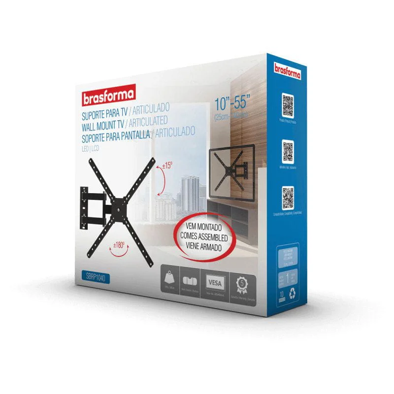 Imagem 4 de 5 do produto Suporte Articulado 5 Movimentos Para Tv Led, Lcd, Plasma, 3d E Smart Tv De 10 A 55"" Sbrp1040 Já Vem Montado