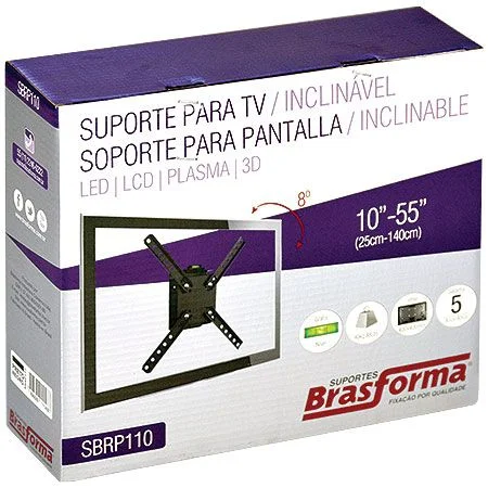 Imagem 3 de 5 do produto Suporte Para Tv Ou Monitor Lcd De 10´´ A 55´´ Sbrp110 Preto - Com Inclinação De Até 8°