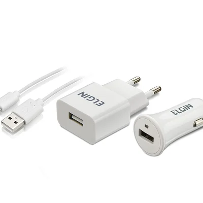 Kit Elgin com Carregadores USB para Tomada + USB Veicular Com Cabo Micro USB 1M - 46RCK1USB00M