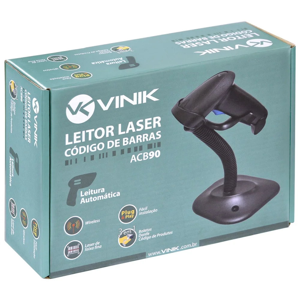 Leitor de Código de Barras Vinik Laser, ACB90, 3 em 1, Leitura Automática