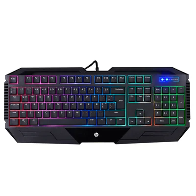 Teclado Gamer HP K110, Preto, LED RGB 4 Cores, USB