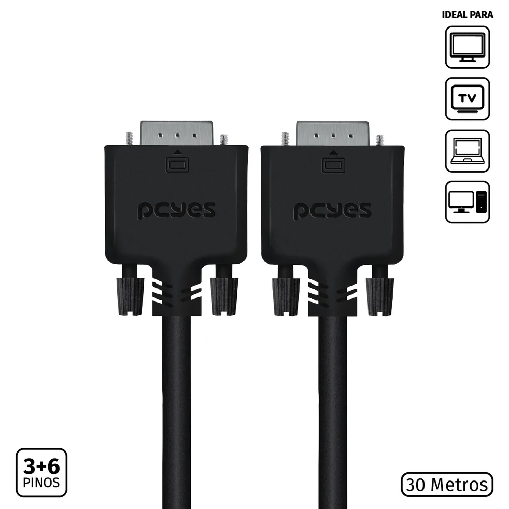 Imagem 2 de 5 do produto Cabo de Video VGA 3+6 15 Pinos Macho, Para VGA 3+6 15 Pinos Macho, 28AWG Puro Cobre, 30 Metros - PVM36-30