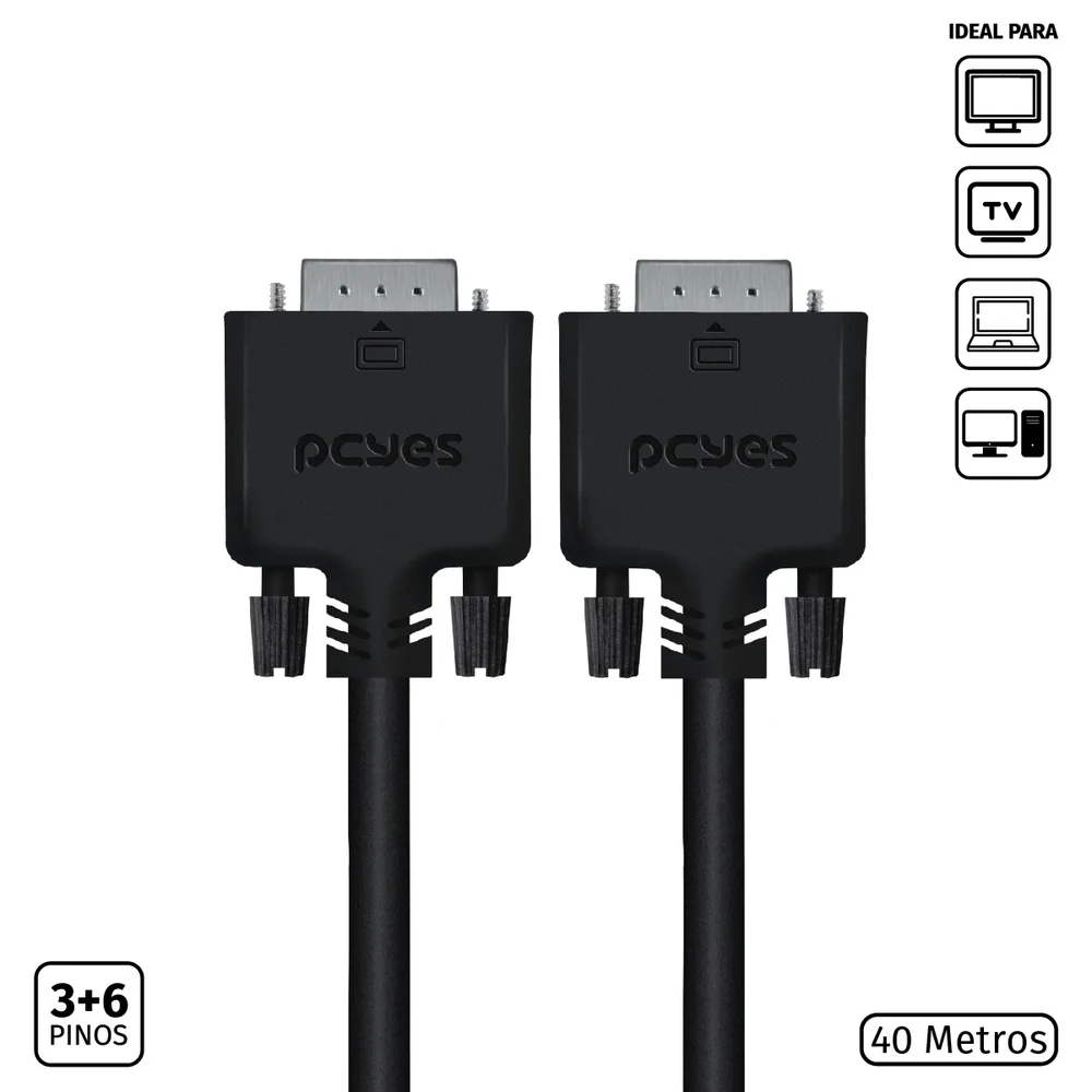 Imagem 3 de 5 do produto Cabo de Video VGA 3+6 15 Pinos Macho, Para VGA 3+6 15 Pinos Macho, 28AWG Puro Cobre, 40 Metros - PVM36-40