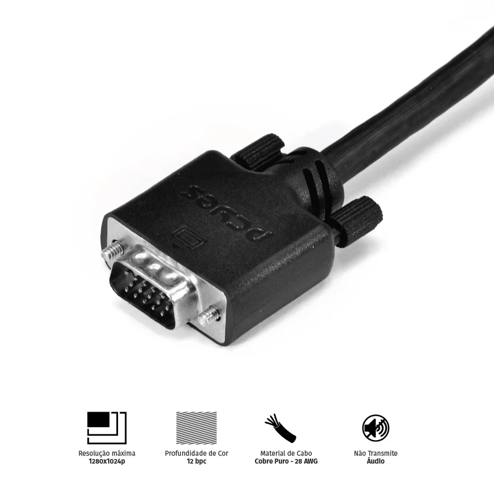 Imagem 5 de 5 do produto Cabo de Video VGA 3+6 15 Pinos Macho, Para VGA 3+6 15 Pinos Macho, 28AWG Puro Cobre, 40 Metros - PVM36-40
