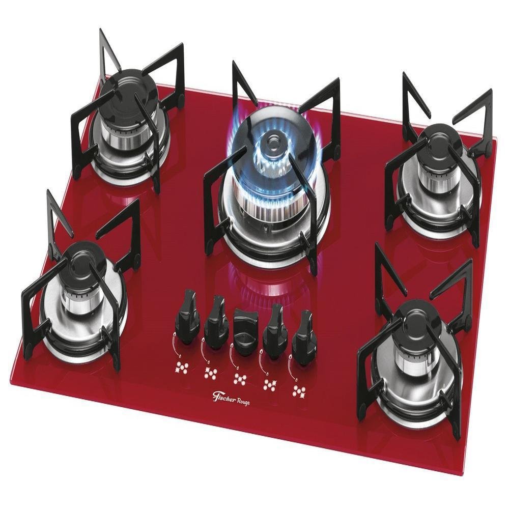 Fogão Cooktop Fischer 5 Bocas Tripla Chama Vermelho Rouge KaBuM!