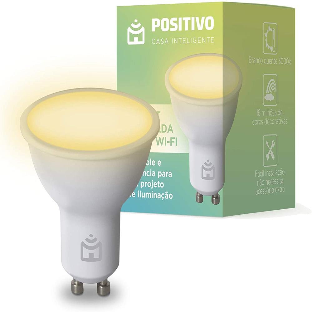 Lâmpada Smart Positivo Spot, 4.5w Branco, RGB, Wi-Fi + Alexa, Google Assistant, Bivolt - 11152171
