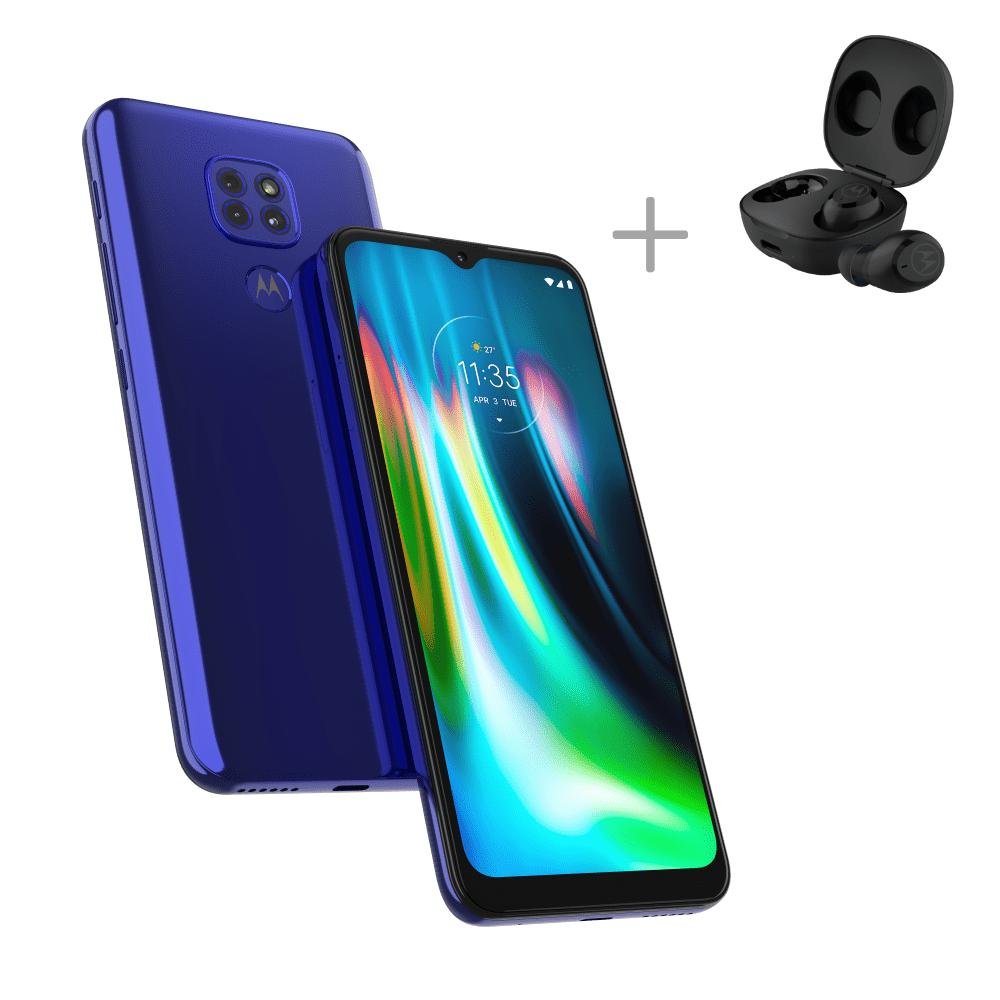 Moto G9 Play + Fone de Ouvido Sem Fio Azul Safira | KaBuM!