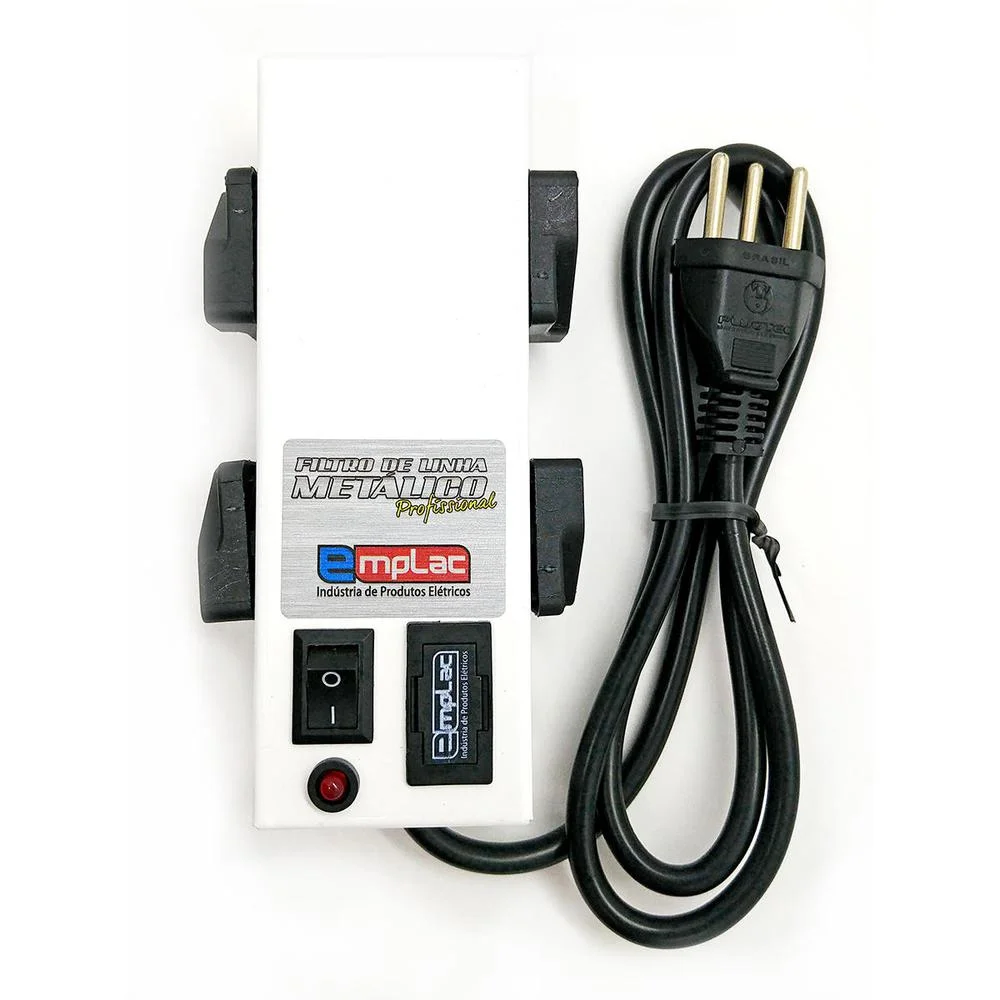 Filtro de Linha Profissional Emplac, 4 Tomadas, 10A, Bivolt, Cabo de 1 Metro, Certificado Gabinete Metálico, Protetor Eletrônico, Branco - F50094