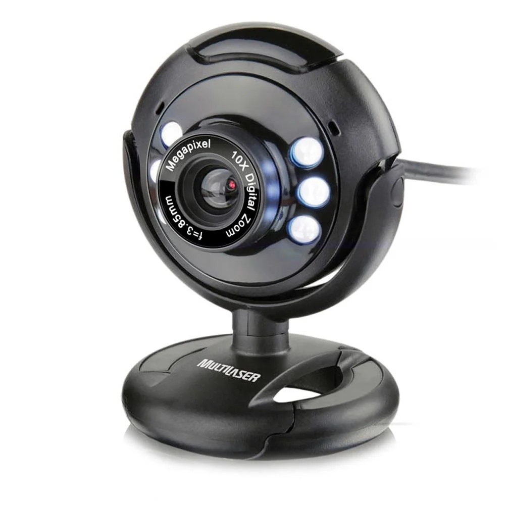 Webcam Multilaser Nightvision Usb 16mp Plug E Play Led c/ Microfone - Preto