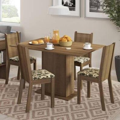 Conjunto Sala de Jantar, Madesa, Lexy, Mesa Tampo de Madeira com 4 Cadeiras, Rustic/Bege Marrom..