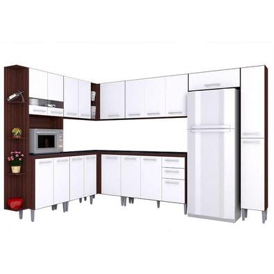 Cozinha Compacta 10 Peças Karina -Poquema Cozinha Karina10 peças é composta pela Cristaleira com detalhes no vidro, aéreo 1 porta de geladeira 70 cm,