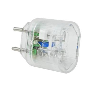 DPS Portátil 2 Pinos 10A Proteção contra Surtos Elétricos em Ambientes Sem Aterramento Clamper Pocket 2P Transparente O iClamper Plug & Use Pocket