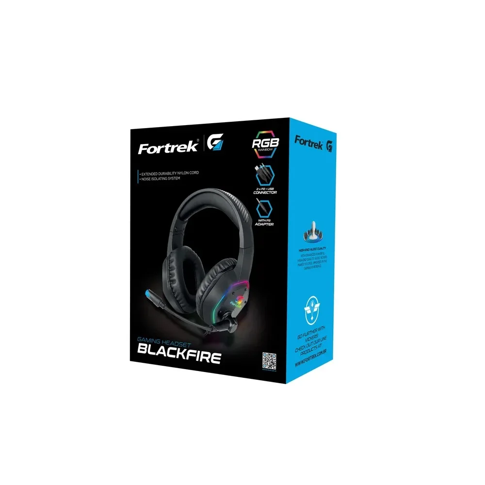 Imagem 2 de 5 do produto Headset Gamer Fortrek, Blackfire Rainbow, Preto - Multiplataforma