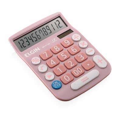 É econômica porque funciona com energia solar e bateria. Display extra grande em LCD. Na cor rosa. Funções Raiz Quadrada e Porcentagem. Correção dígit