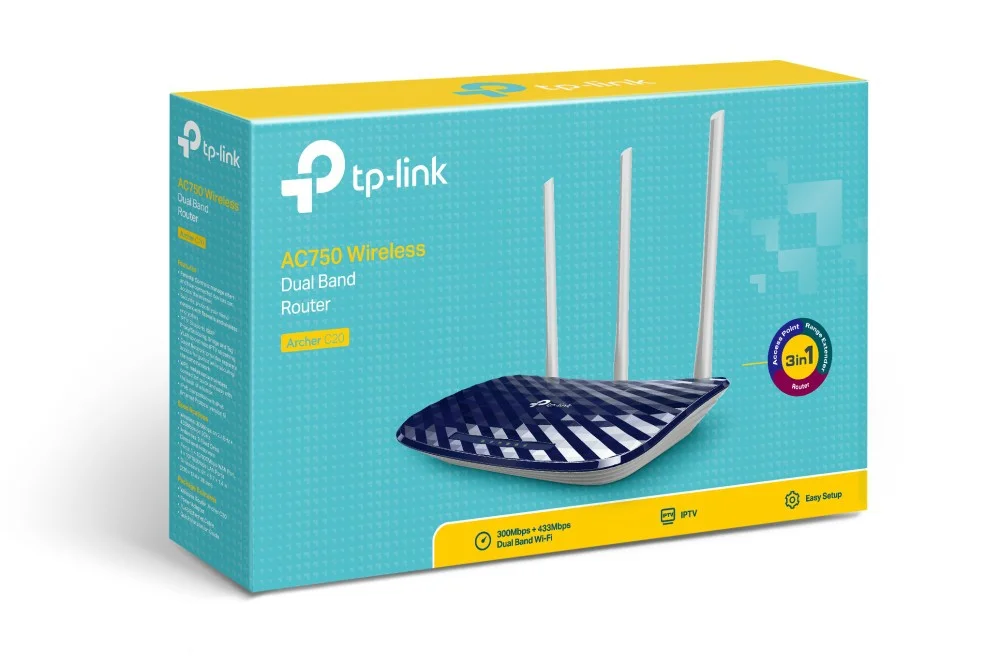 Roteador TP-Link Archer AC750 C20, Versão 5.0 Dual Band, 750MBps, 3 Antenas, Roteador/AP/Repetidor