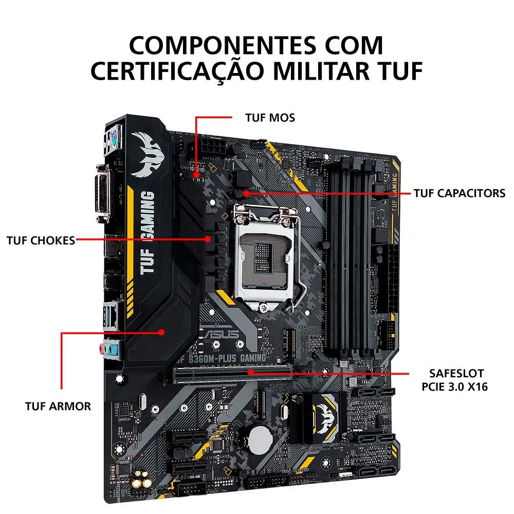 Imagem 4 de 5 do produto Placa-Mãe Asus TUF Gaming BR, Intel LGA 1151, mATX, DDR4 - B360M-PLUS