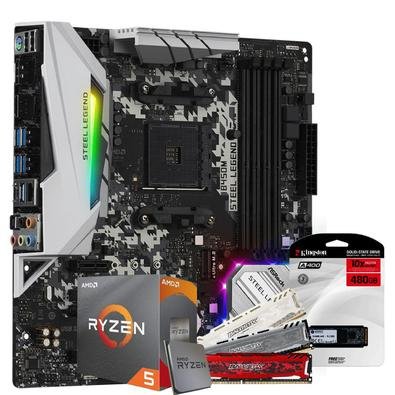 Kit Upgrade Skill, Placa mãe Asrock B450M Steel Legend AMD AM4, AMD Ryzen 5 3600 4.2Ghz, 8GB DDR4, SSD 480GB..