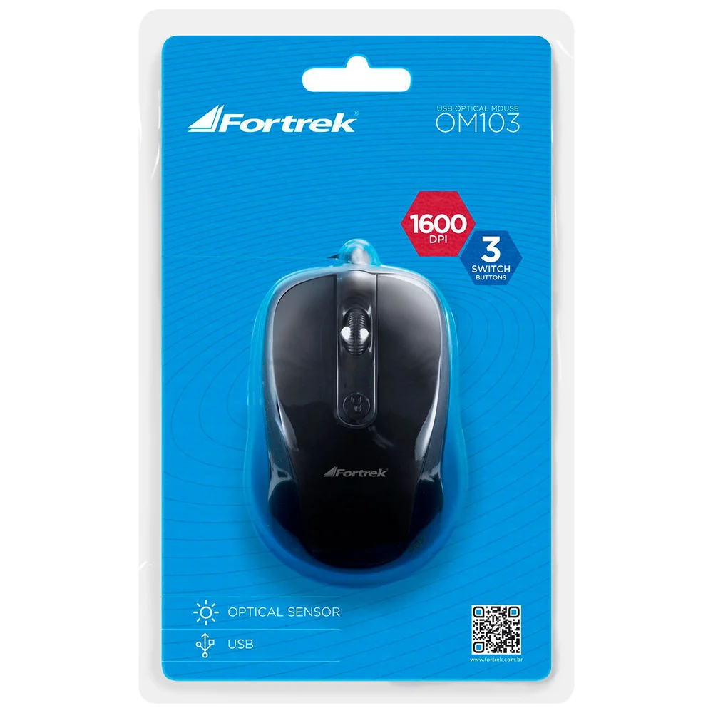 Imagem 3 de 3 do produto Mouse Fortrek, Óptico, USB, 1600DPI, Preto - OM-103BK