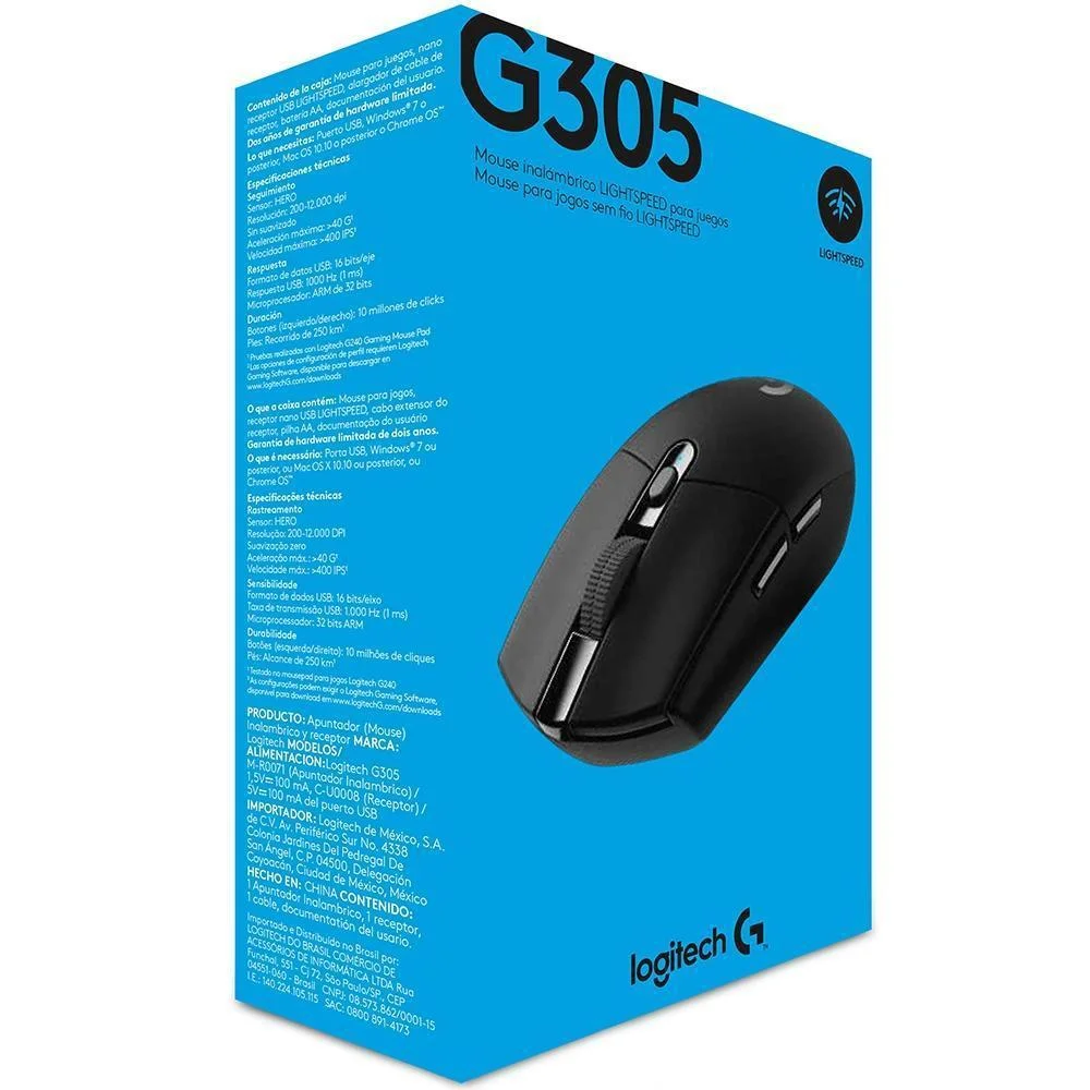 Mouse Gamer Sem Fio, Logitech G305 Hero Lightspeed, 6 Botões, 12000 DPI - 910-005281 Mouse Gamer Sem Fio, Logitech G305 Hero Lightspeed, 6 Botões, 12000 DPI - 910-005281