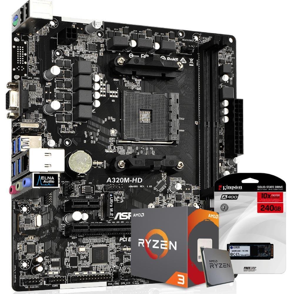 Kit upgrade skill placa m e asrock a320m hdv amd am4 processador amd