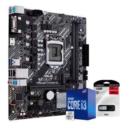 Kit Upgrade Skill Placa Mãe Asus H410M-E, Processador Intel Core i3 10100F 4.30Ghz Décima Geração, SSD Kingston 480GB - 42624..