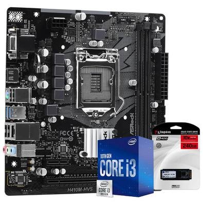 Kit Upgrade Skill Placa mãe Asrock H410M-HVS LGA 1200, Processador Intel Core i3 10100F 4.30Ghz Décima Geração, SSD Kingston 240GB..