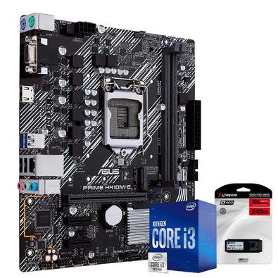 Kit Upgrade Skill Placa Mãe Asus H410M-E, Processador Intel Core i3 10100 4.30Ghz Décima Geração, SSD Kingston 240GB - 42566..