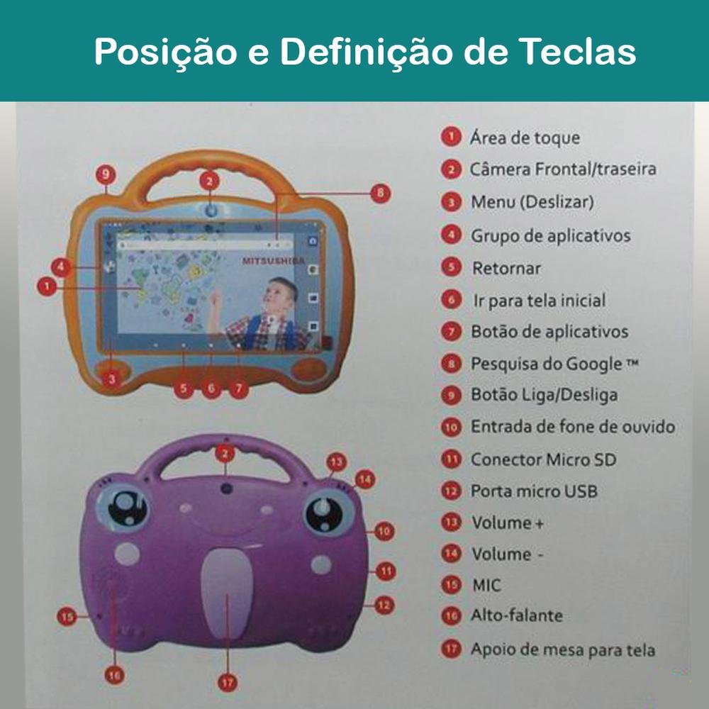 Imagem 2 de 3 do produto Tablet Criança 7 Quad, 16GB, RAM 1GB, Android 9.0, Rosa - Mitsushiba