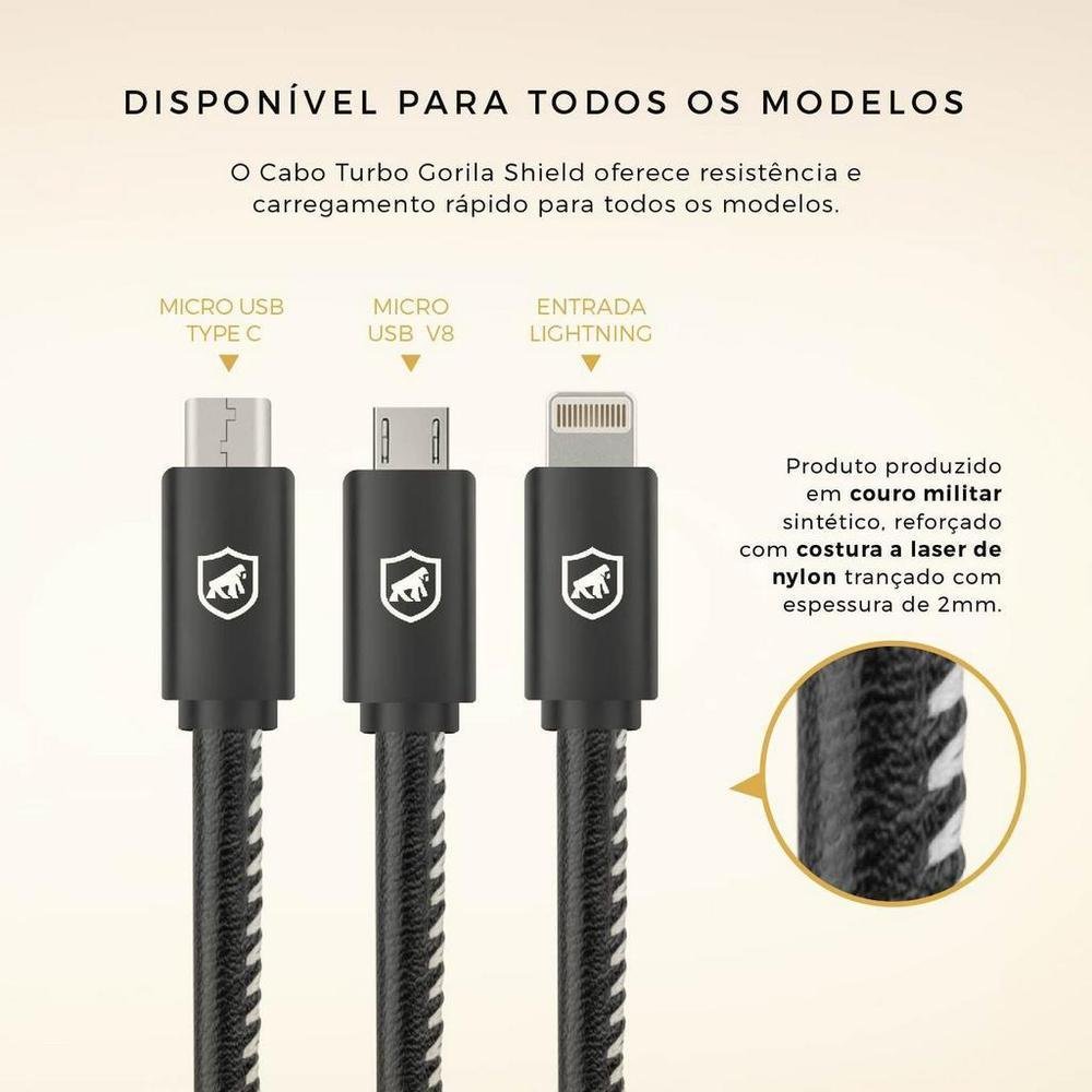 Imagem 3 de 5 do produto Cabo Lightning para Apple iPhone, iPad, iPod, Gshield Turbo, MFI, Cobre Ionizado, Militar