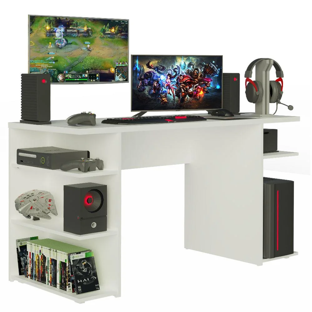Mesa Gamer Madesa 9409, Branco,  Espaçosa e Versátil