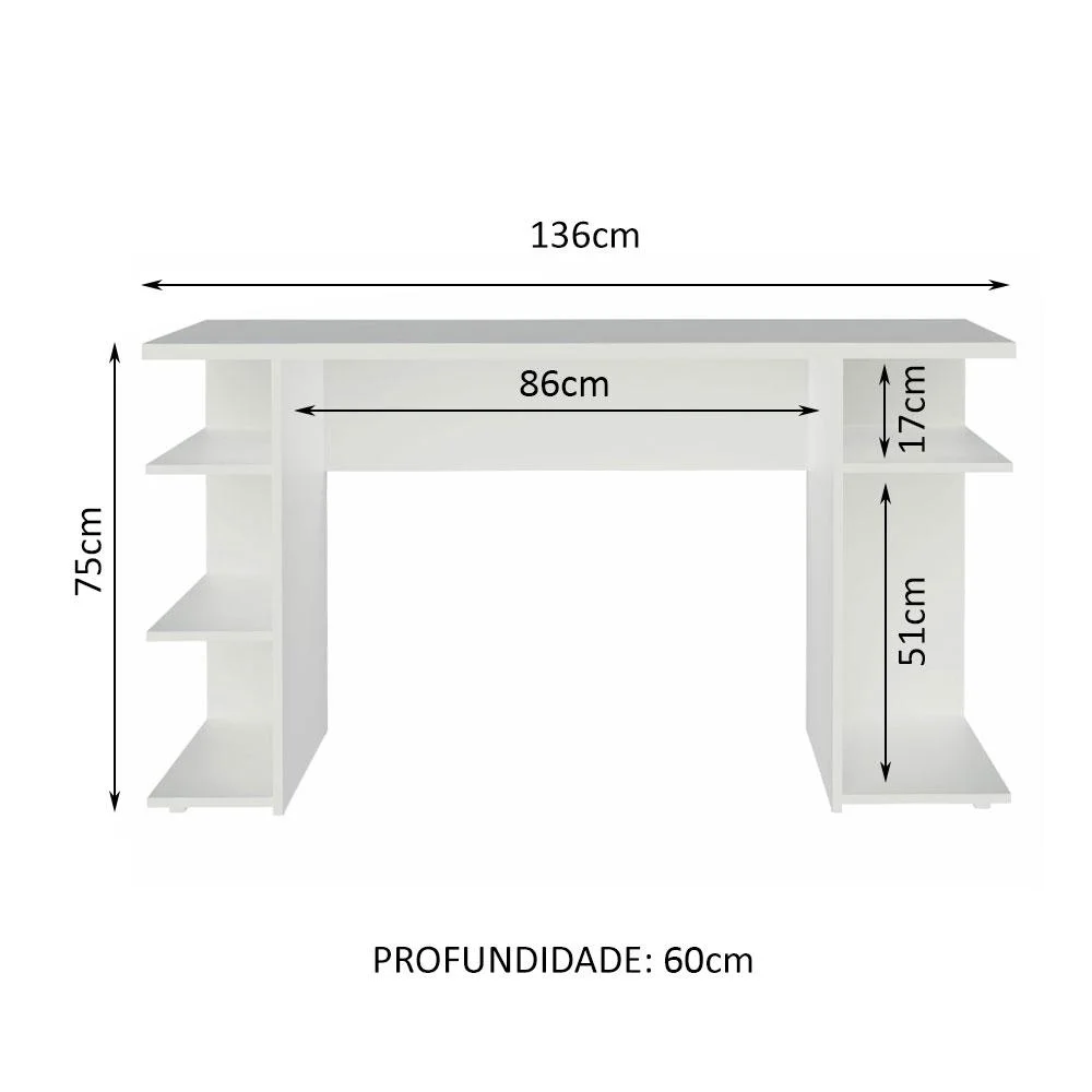 Imagem 2 de 3 do produto Mesa Gamer Madesa 9409, Branco,  Espaçosa e Versátil