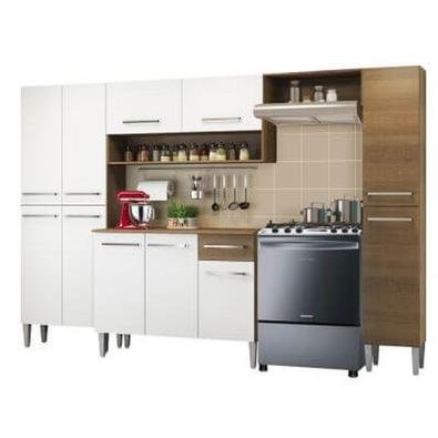 Cozinha Completa Madesa Emilly Hit com Armário e Balcão Rustic/Branco Cor:Rustic/Branco..