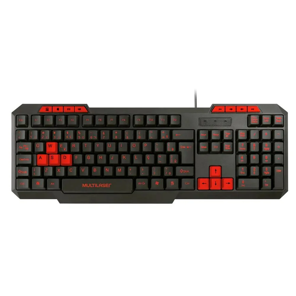 Imagem 2 de 2 do produto Teclado Gamer Multi Multimídia Slim Com Hotkeys Preto e Vermelho - TC242