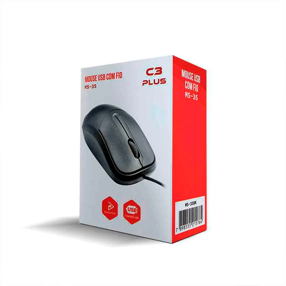 Mouse Com Fio C3Tech Usb, Preto - Ms-35bk