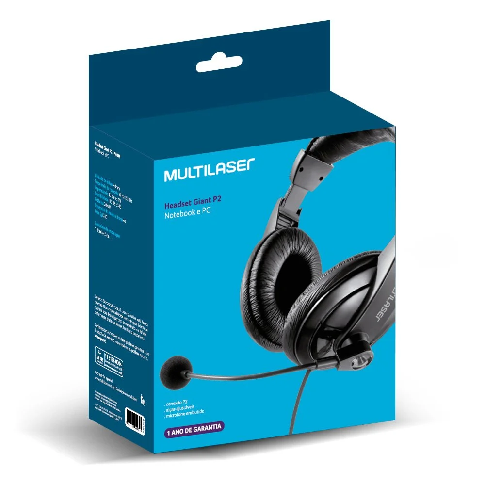 Imagem 5 de 5 do produto Headset Multi Giant, P2, Fone de Ouvido Profissional, Preto - PH049