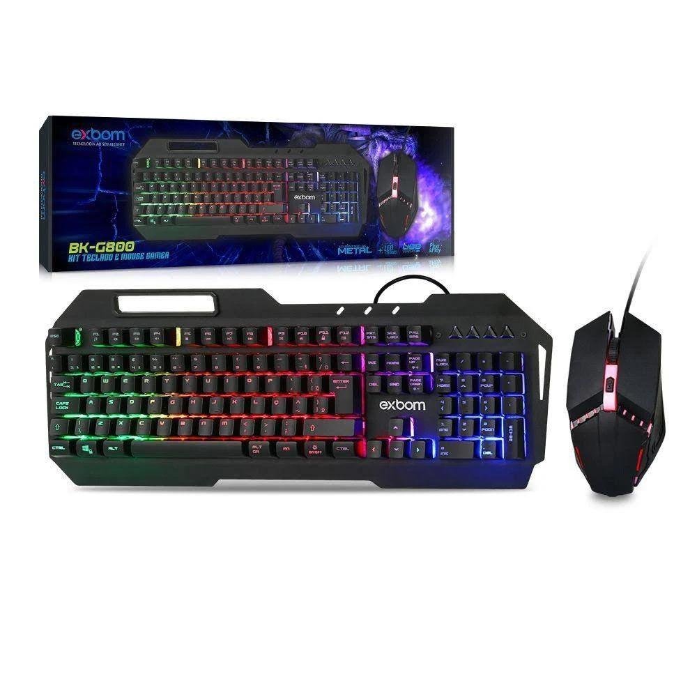 Kit Gamer Exbom Teclado + Mouse, LED, 2400 DPI, Preto - BK-G800