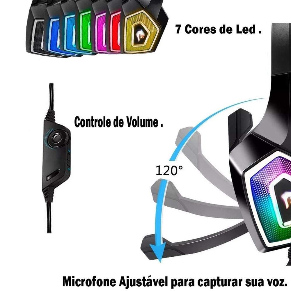 Headset Gamer Led Rgb Com Fio E Microfone Articulado Azul - Gh-X2000 Headset Gamer Led Rgb Com Fio E Microfone Articulado Azul - Gh-X2000