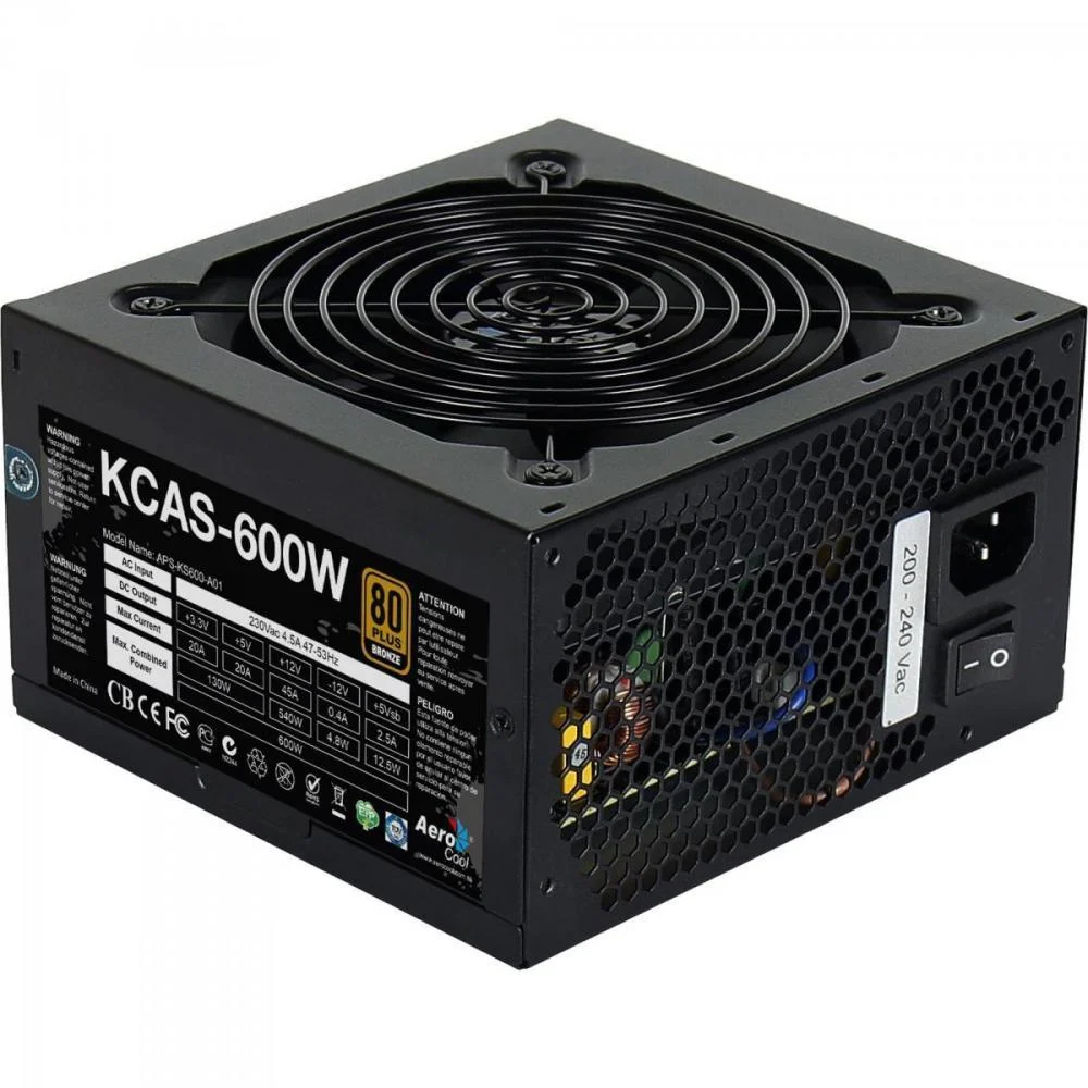 Imagem 3 de 3 do produto Fonte Aerocool ATX, 600W, 80 Plus Bronze, Bivolt, FAN 120mm, Sem Cabo, KCAS