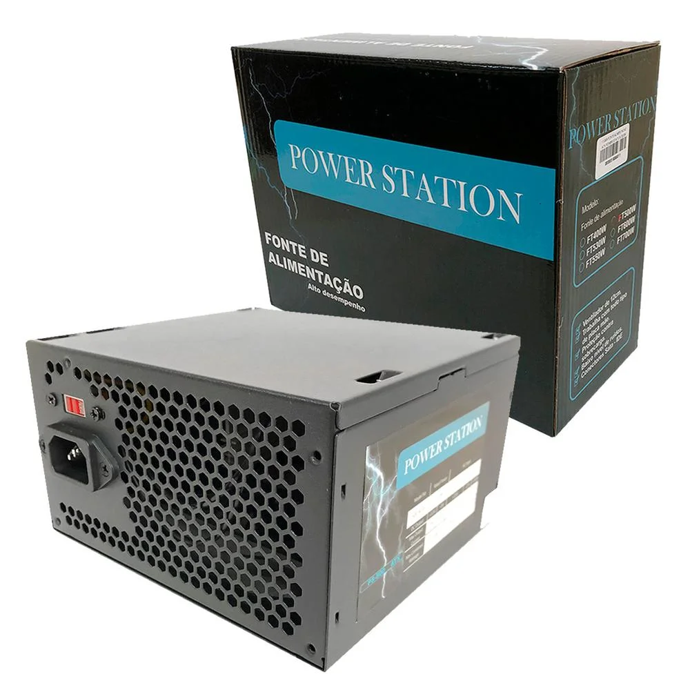 Fonte Power Station ATX, 500W, Bivolt, Preto - PS-500