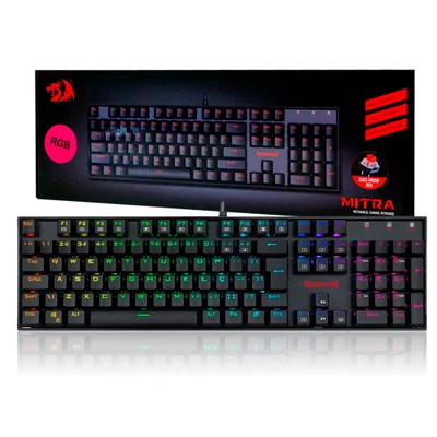 Teclado USB Gamer Redragon Mecanico Mitra Preto RGB PT/BR ABNT2 K551RGB-1-PT-RED