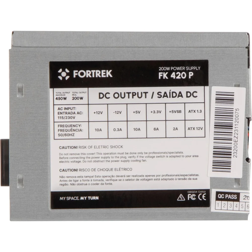 Imagem 5 de 5 do produto Fonte De Alimentação Fortrek Pws-2003, ATX, 200W, 20+4P, Sem Cabo, 115/230V - Fk420p