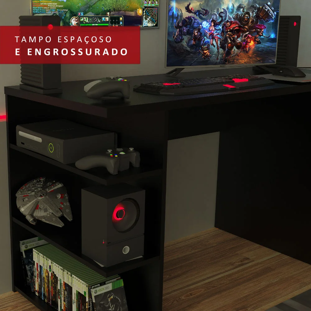 Imagem 2 de 5 do produto Mesa Gamer Madesa 9409, Preto, Tampo Reforçado
