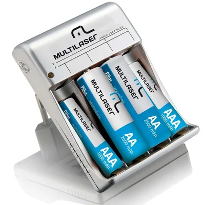 Carregador De Pilhas Multi AA/AAA, 2 Pilhas AA 2500Mah, 2 Pilhas AAA 1000Mah - CB045