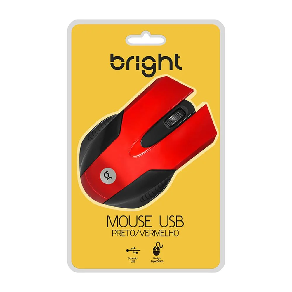 Imagem 3 de 4 do produto Mouse Bright USB, Preto/Vermelho - 02210