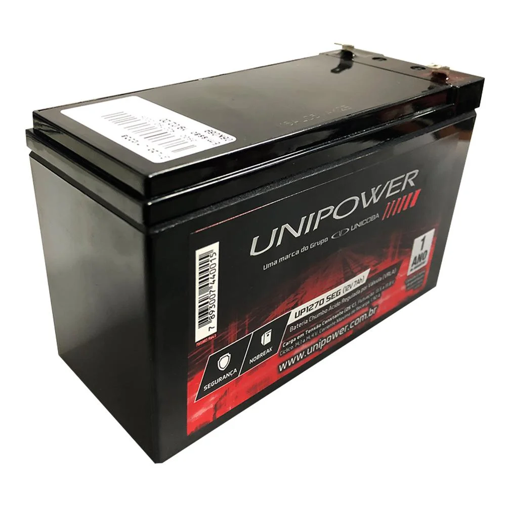 Imagem 4 de 5 do produto Bateria Selada Unipower, Para Nobreak e Sistemas de Monitoramento E Segurança, 12V, 7.0Ah, Preto - UP1270SEG