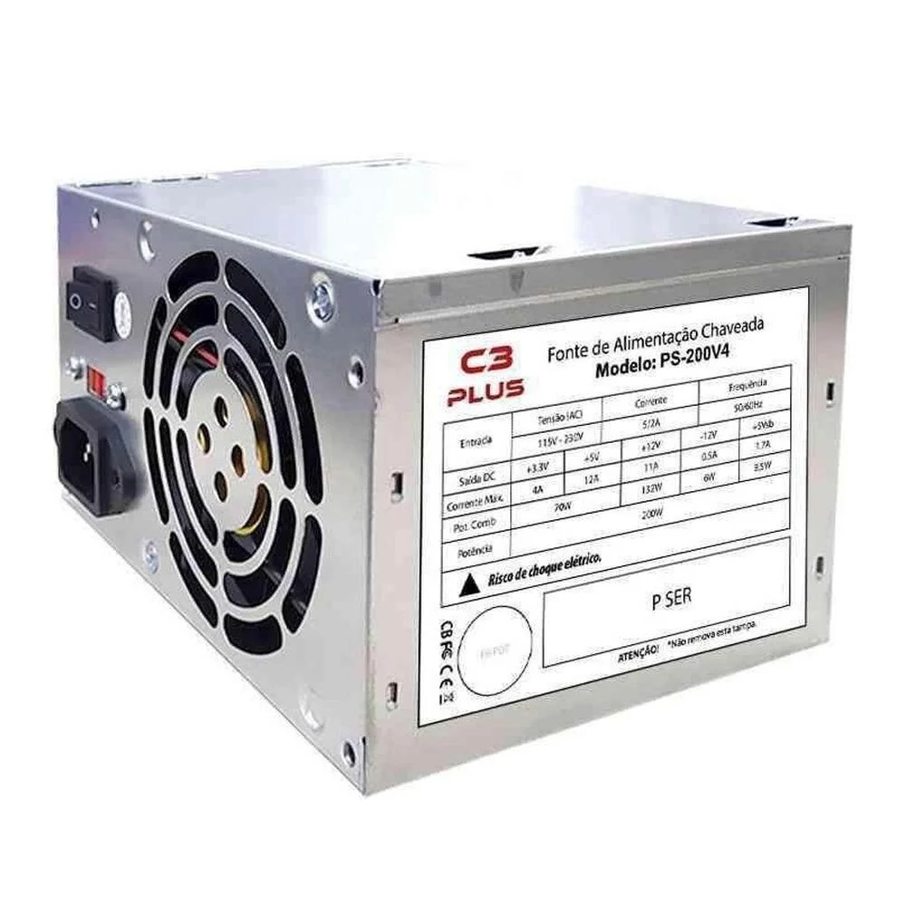 Fonte C3Tech ATX, 200W, Sem Cabo, PS-200V4