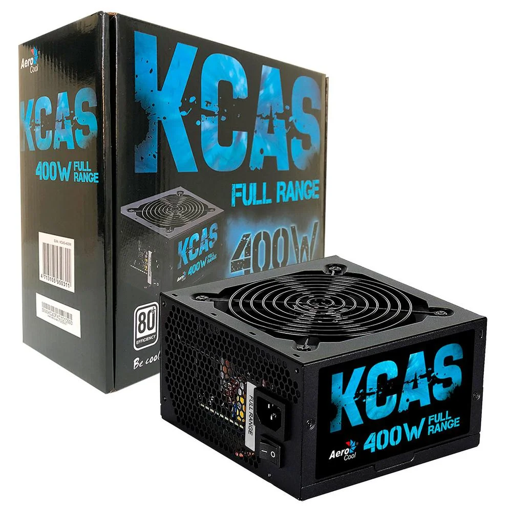 Fonte Aerocool Gamer, 400W, 80 Plus, PFC Ativo, White Full Range, KCAS