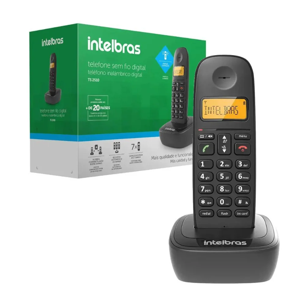 Imagem 4 de 4 do produto Telefone sem Fio Intelbras TS2510, com Identificador de chamadas, Com Agenda, Preto - 4122510