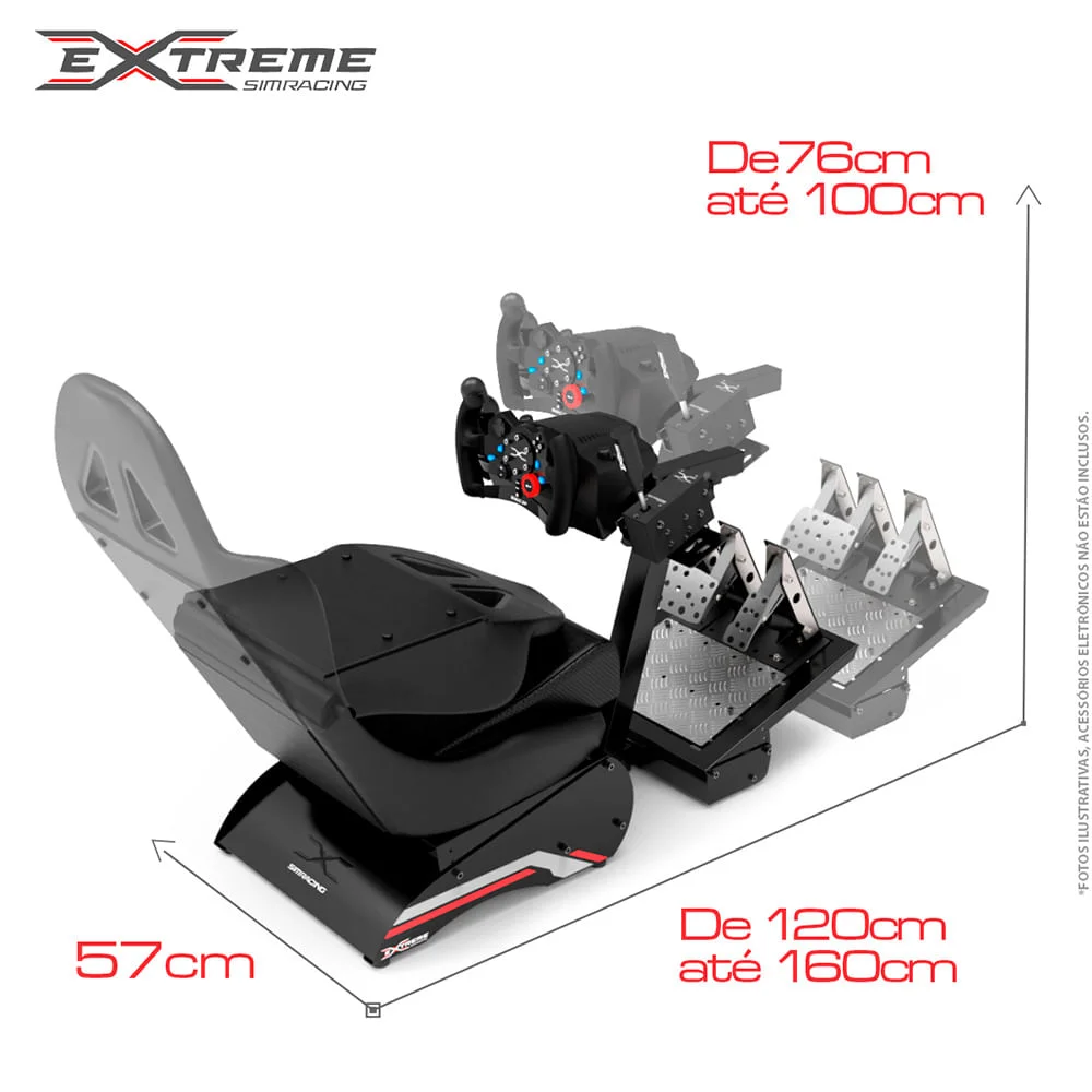 Imagem 2 de 5 do produto Cockpit Extreme Simracing Simulador Suporte Para Volante X Retrátil V3 Preto, Logitech G27,g29,g920,g923, Fanatec, Thrustmaster, Simagic